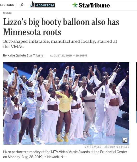 StarTribune article "Lizzo's big booty balloon also has Minnesota roots"